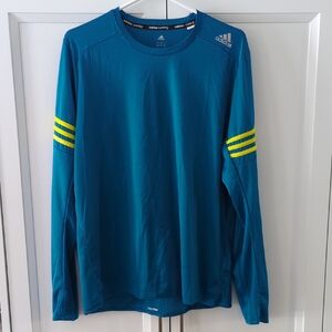 Adidas Men's Teal Long Sleeve Shirt with Yellow Stripes